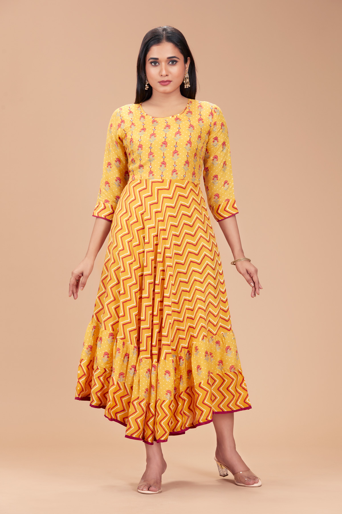 Yellow Printed Flare Dress